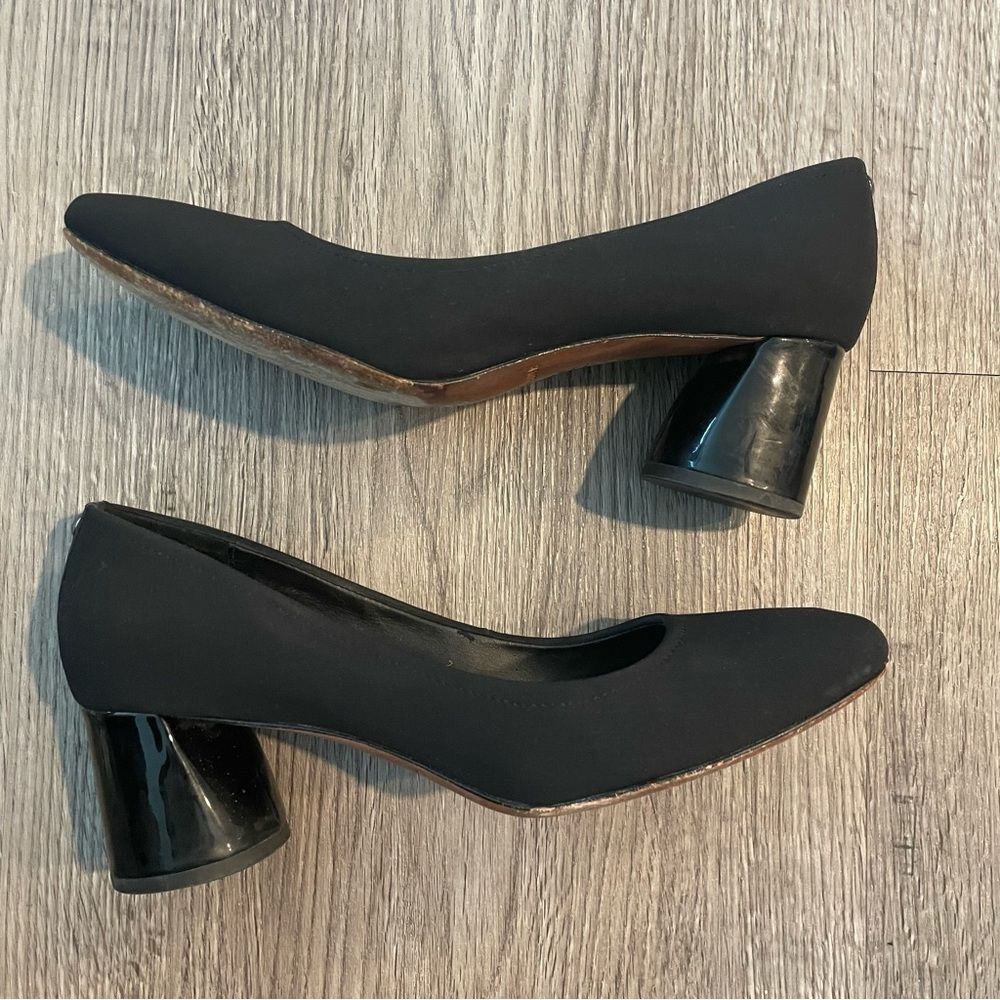 DONALD J. PLINER Black Nylon Patent Leather Block Heels - Picture 5 of 13